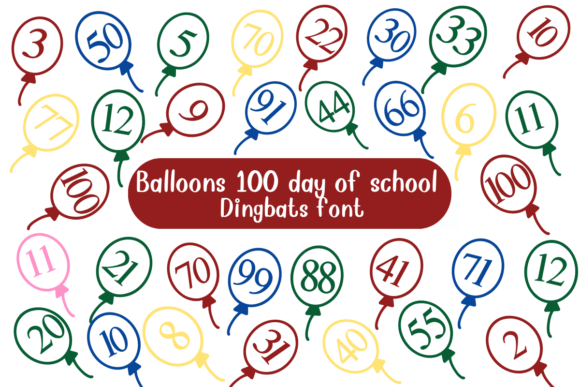 Balloons 100 Days of School Dingbat Font: A Festive Design Asset